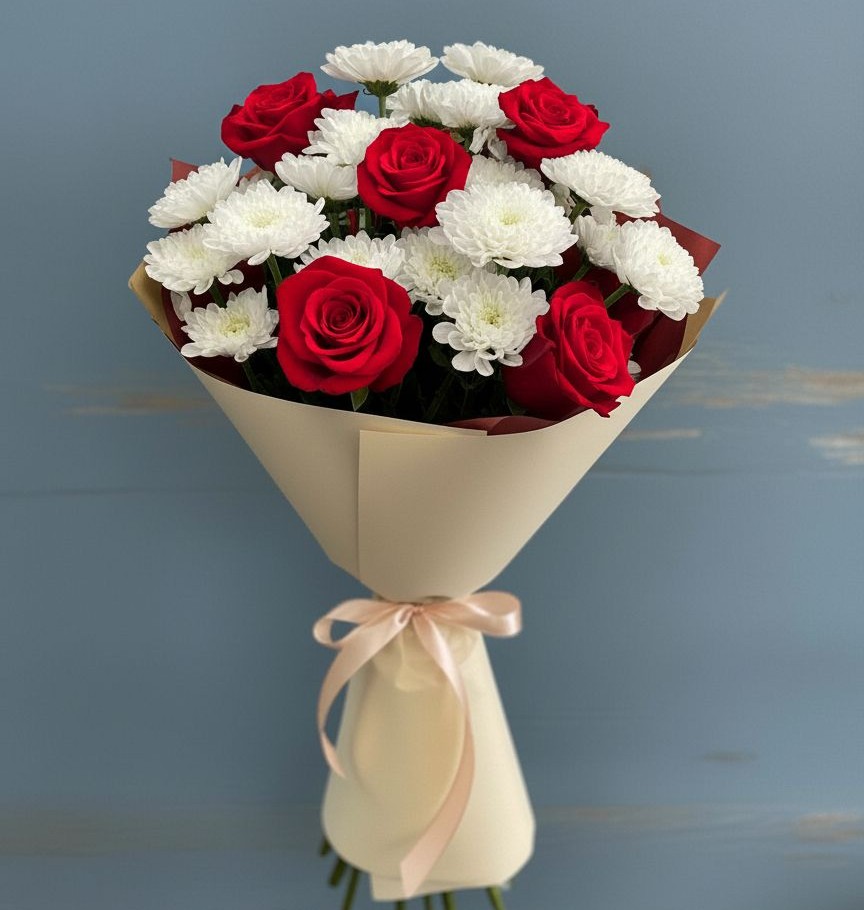 Букет цветов из: Розы и Хризантемы в Новопластуновской