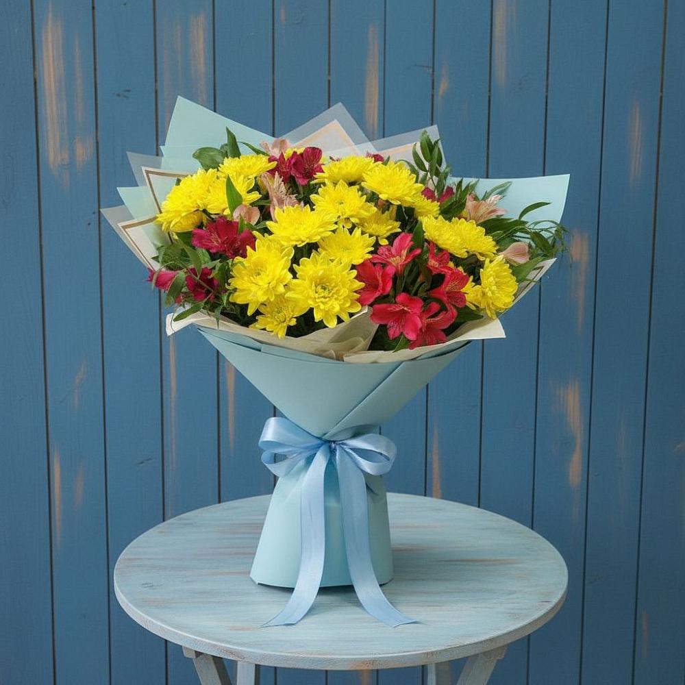 Букет цветов из: Альстромерии и Хризантемы в Новопластуновской