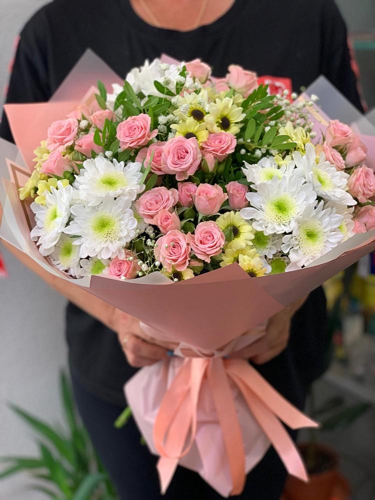 Букет цветов из: Розы и Хризантемы в Новопластуновской