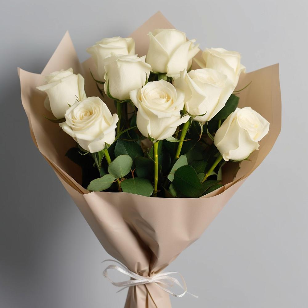 Букет 9 Белых роз Эдлесс Лав в Новопластуновской