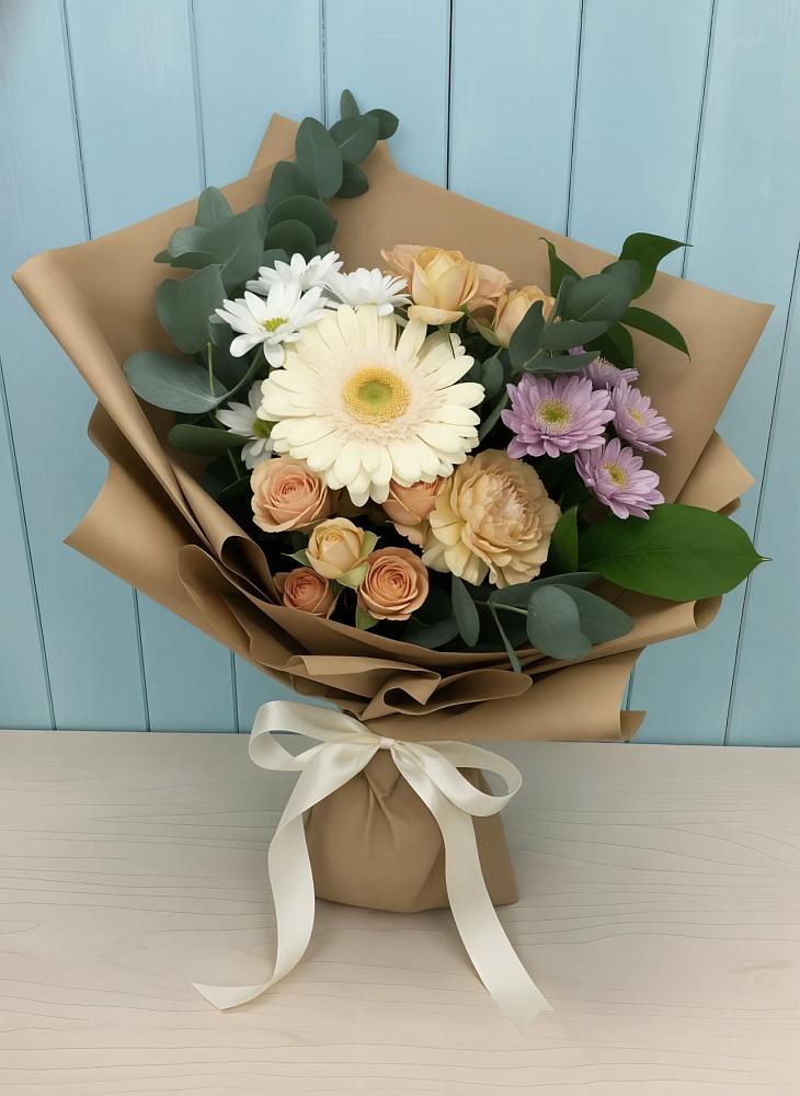 Букет цветов из: Герберы и Хризантемы в Новопластуновской