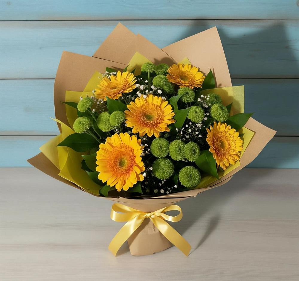 Букет цветов из: Герберы и Хризантемы в Новопластуновской