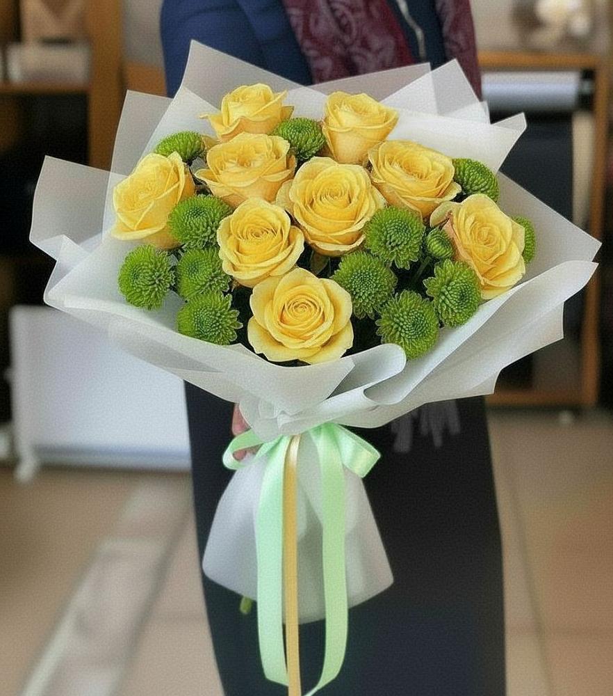 Букет цветов из: Хризантемы и Розы в Новопластуновской