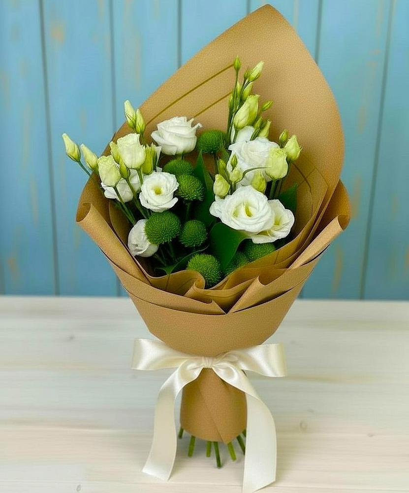 Букет цветов из: Хризантемы и Лизиантусы в Новопластуновской