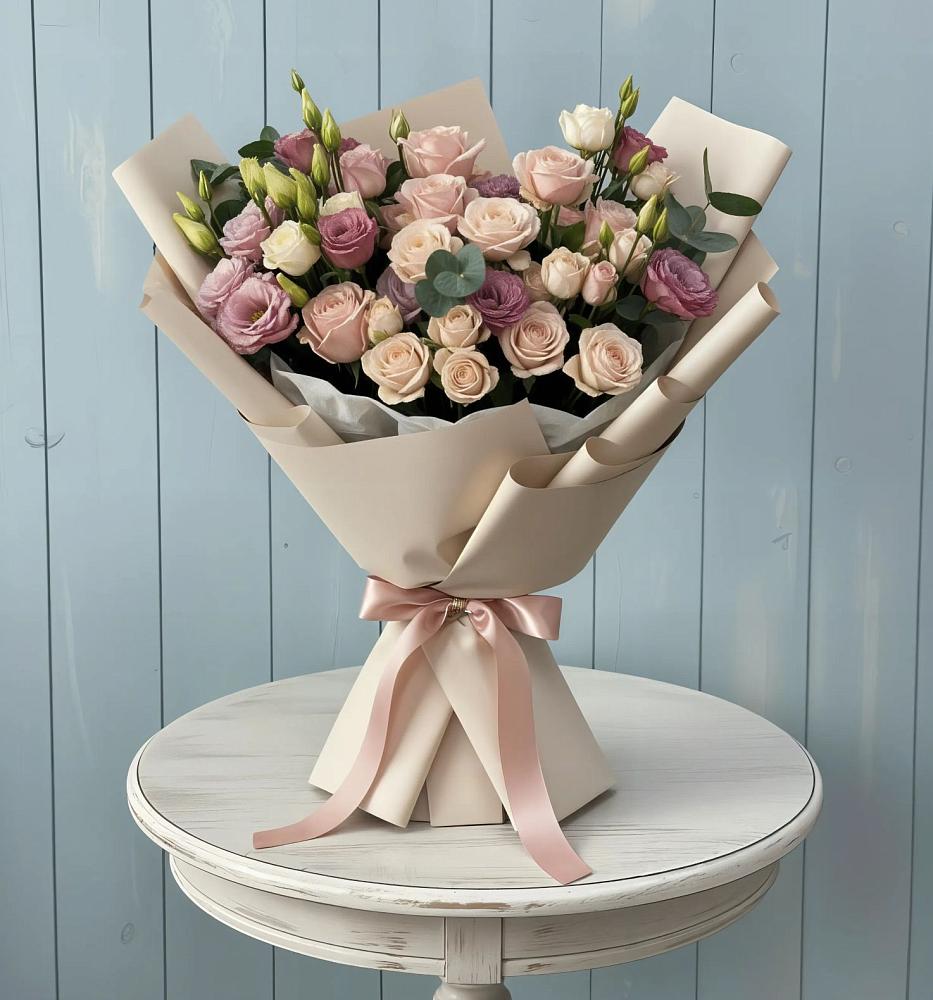 Букет цветов из: Розы и Лизиантусы в Новопластуновской