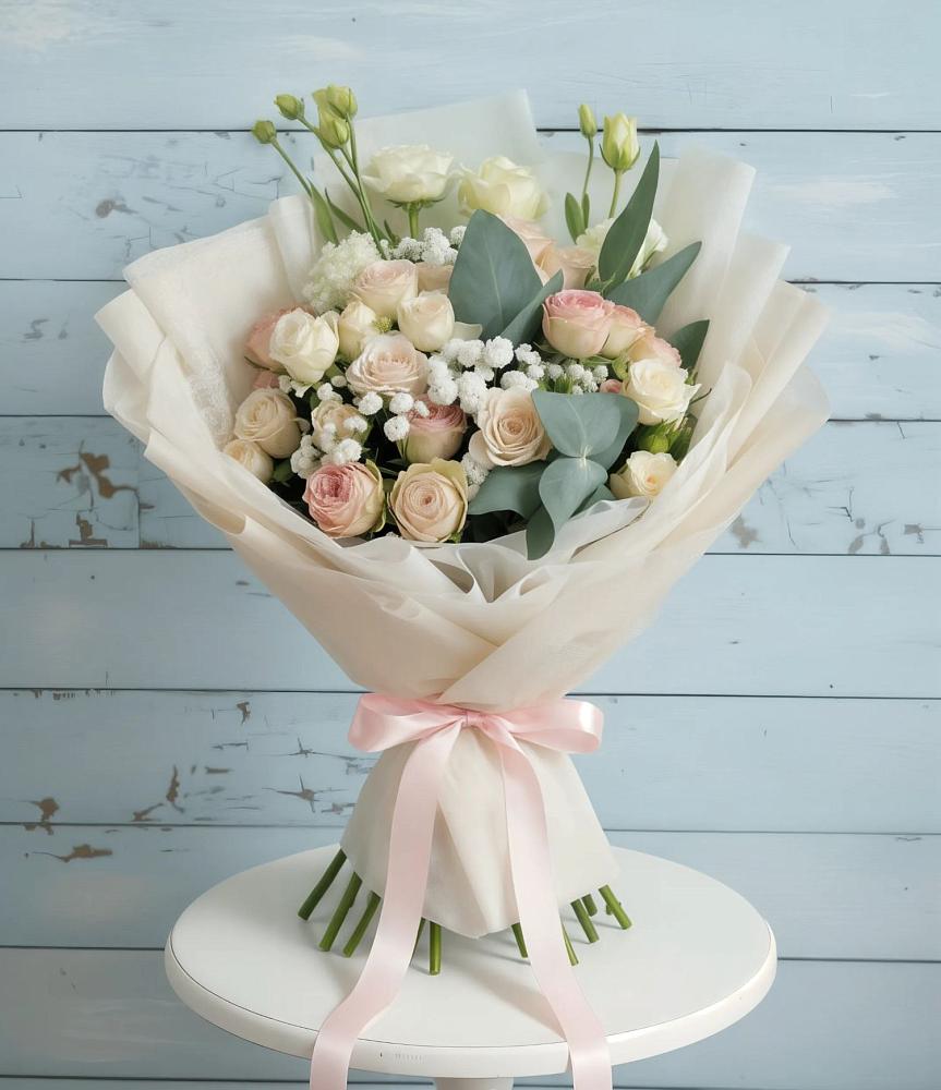 Букет цветов из: Розы и Лизиантусы в Новопластуновской