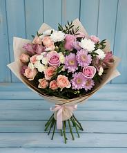 Букет цветов из:  Хризантемы, Розы и Альстромерии в Новопластуновской