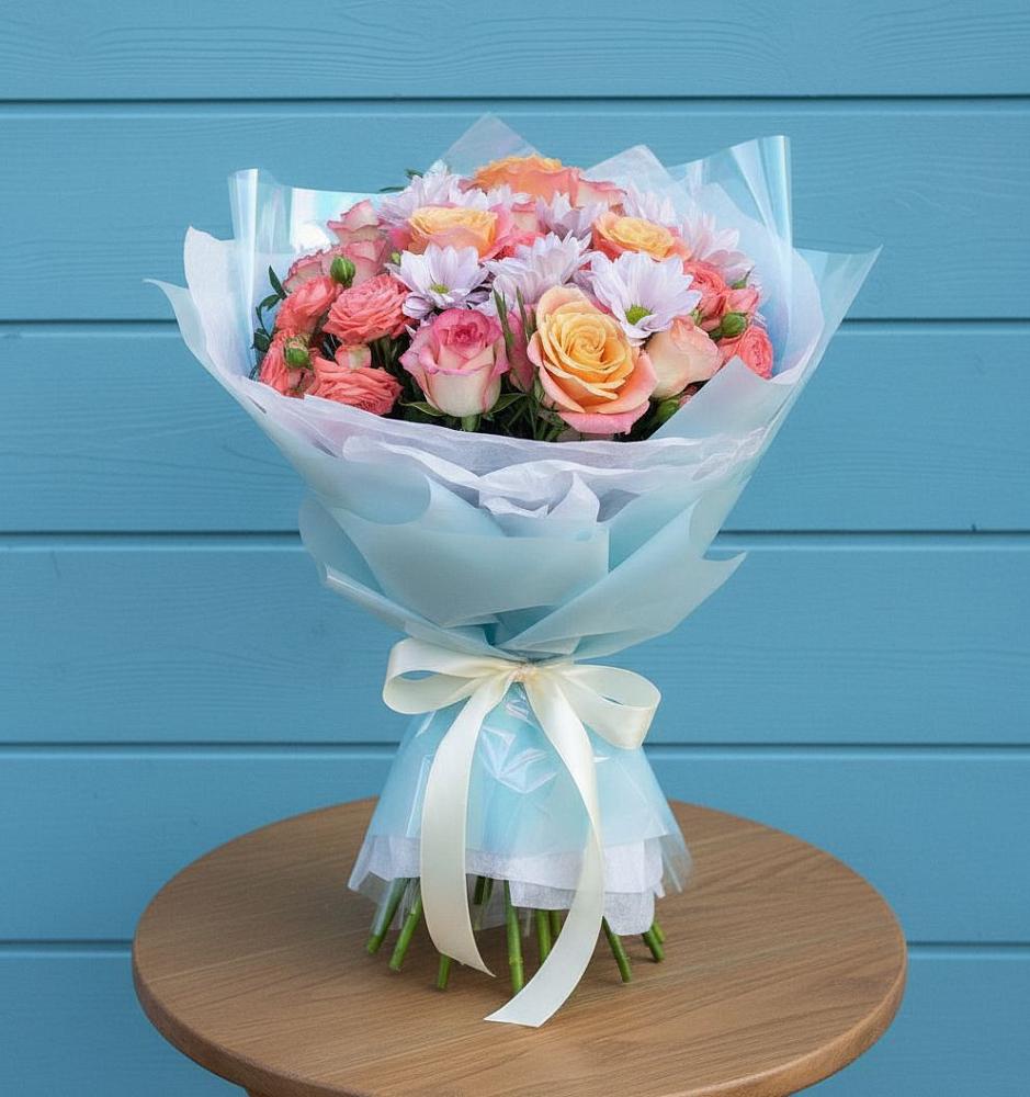 Букет цветов из: Хризантемы и Розы в Новопластуновской