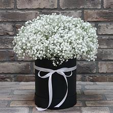 Цветочная композиция из Гипсофила в шляпной коробке в Новопластуновской